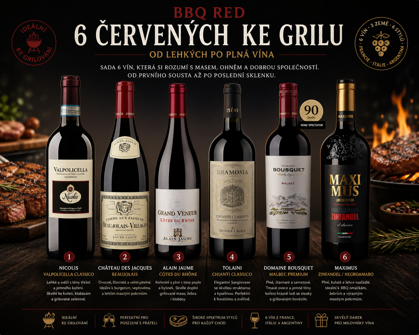 BBQ Red Selection – 6 červených vín ke grilu