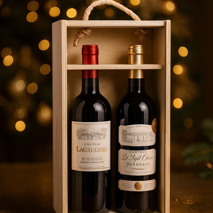 Sada Bordeaux 2 lahví v dřevěné bedně