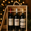 Sada Bordeaux 3 lahví v dřevěné bedně