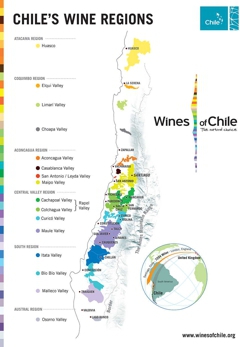 Mapa chilských vinohradů Mapa chilských vinohradů