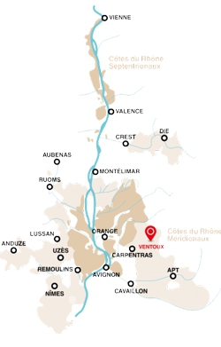 Mapa oblasti Ventoux Mapa oblasti Ventoux